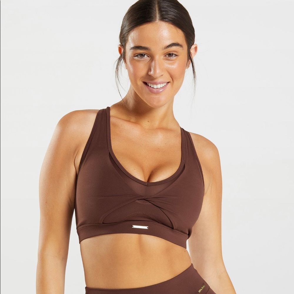 gymshark x whitney mesh sports bra—rekindled brown